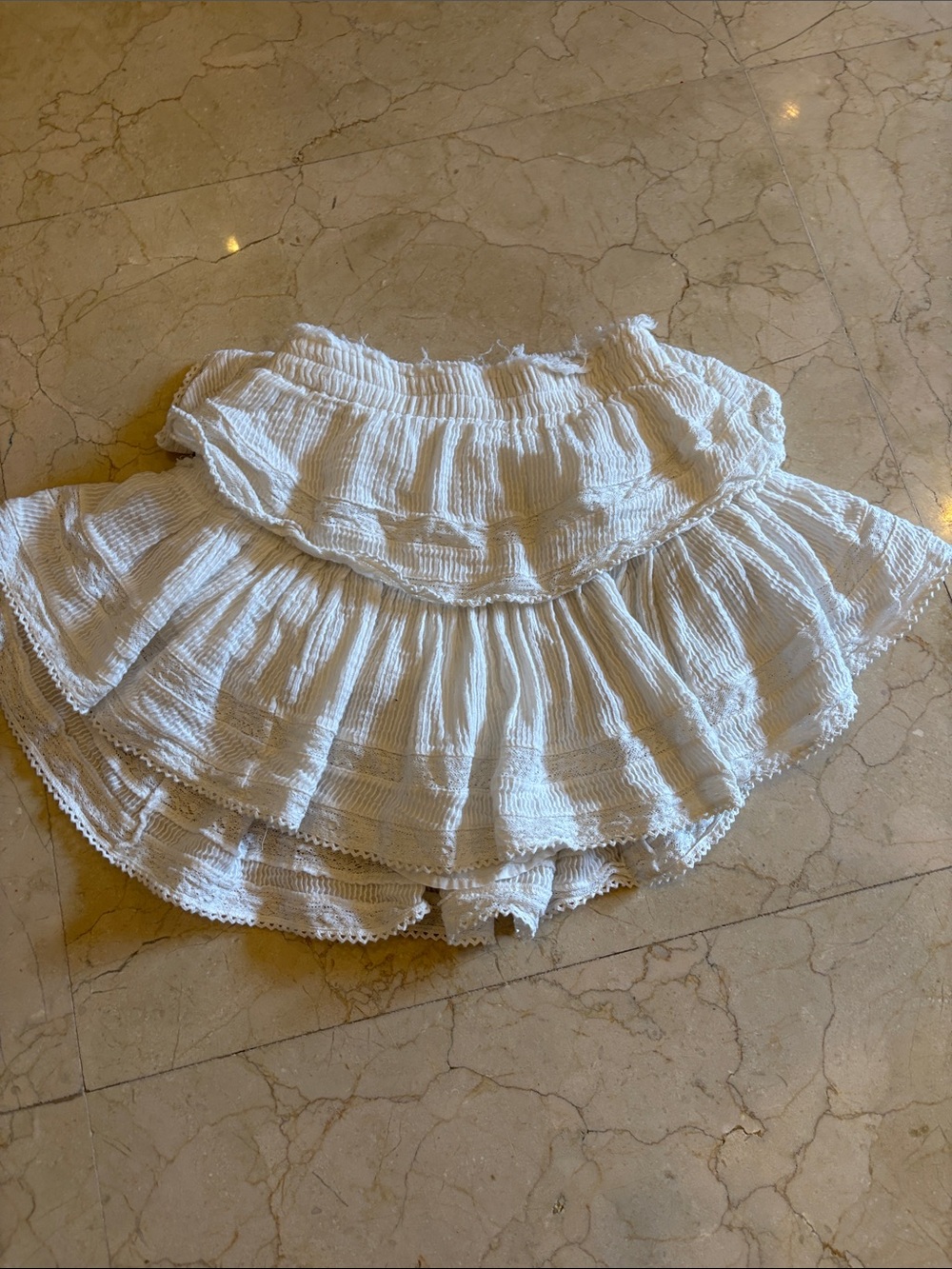 LoveShackFancy White Tiered Ruffle Mini Skirt